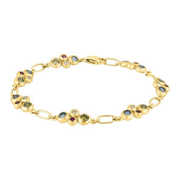Siersbøl armbånd i forgyldt sølv med farvede zirkoner – elegant og farverigt smykke.